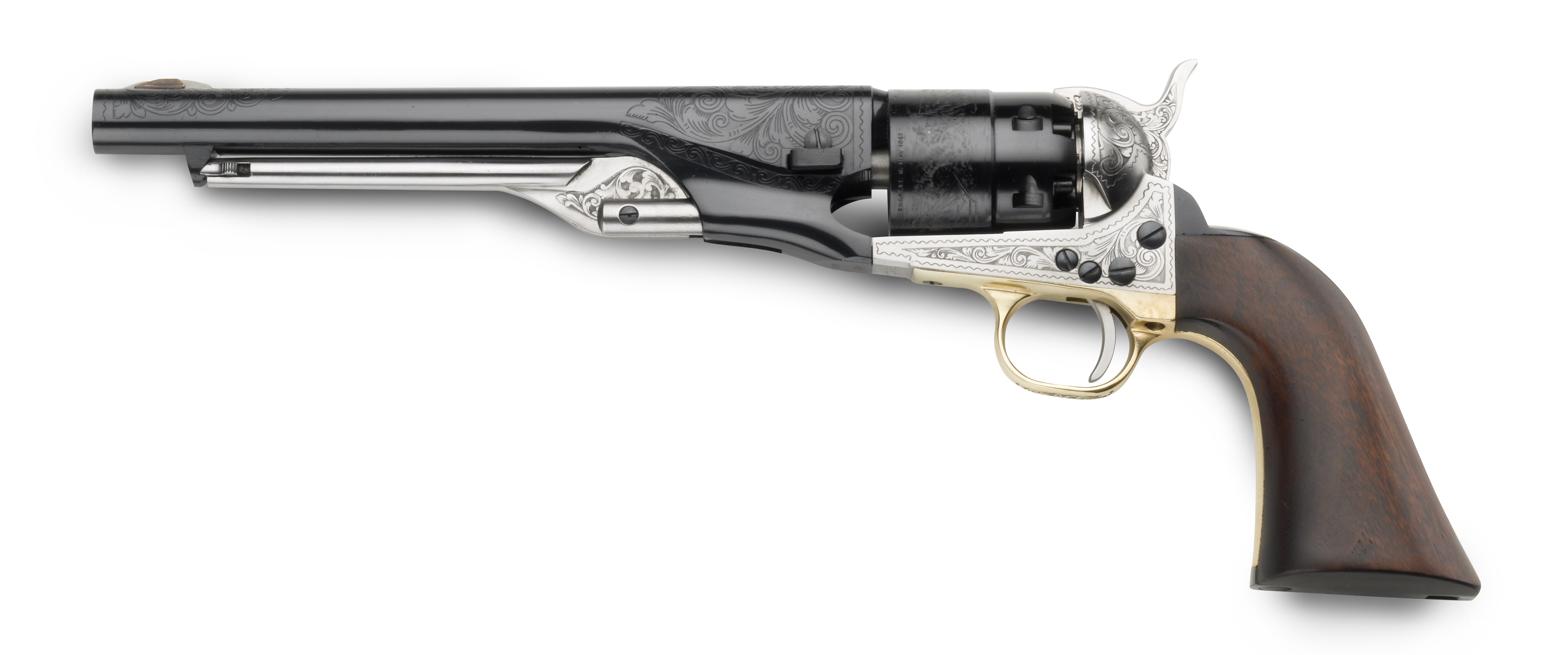 Show product details for 1860 Army Deluxe Engraved "Old Silver"/Blue .44 8"