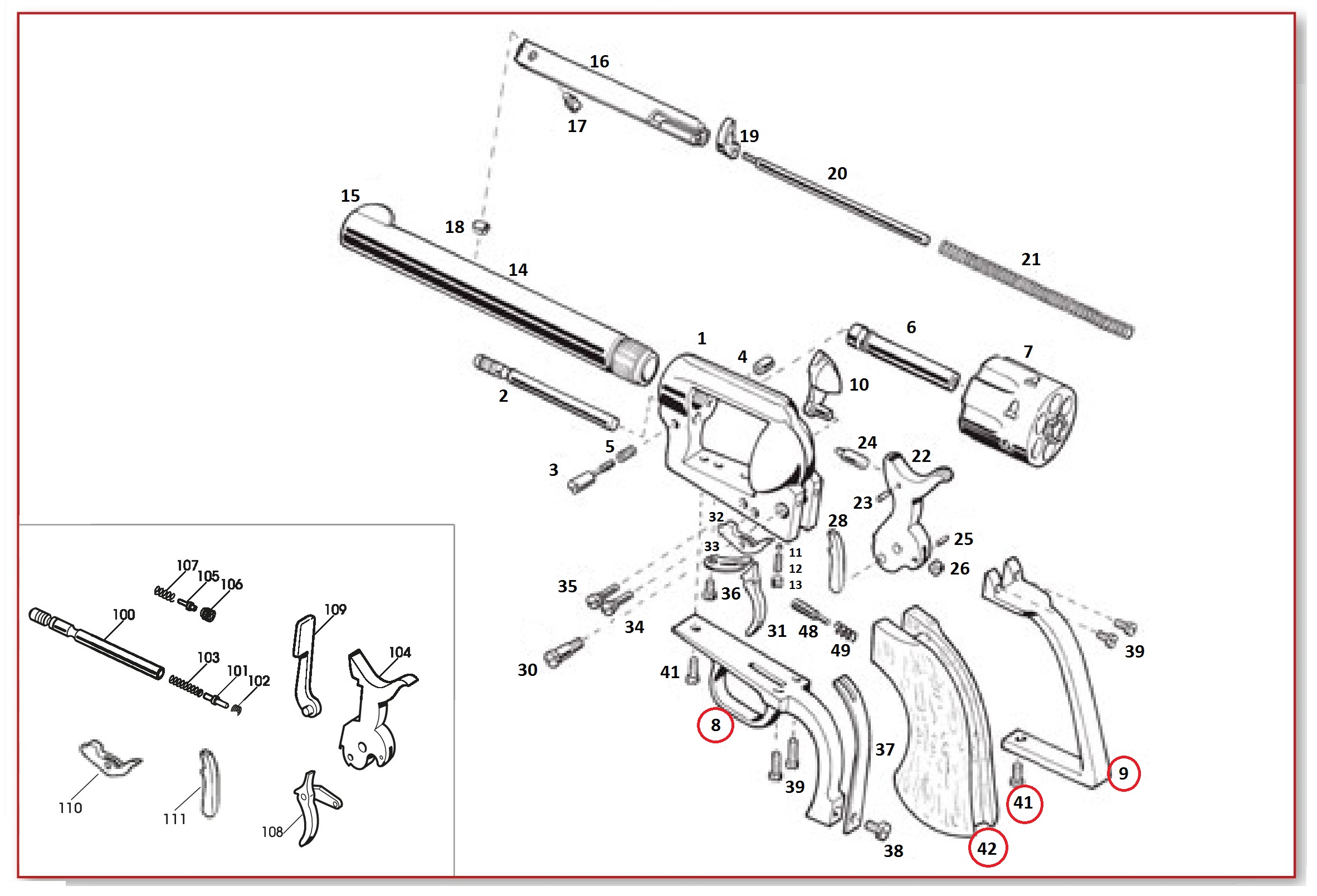 Show product details for #8+9+41+42 1873 GWII Plowhandle Grip Assembly (NON-RETURNABLE ITEM) (Stainless Steel/Wood)