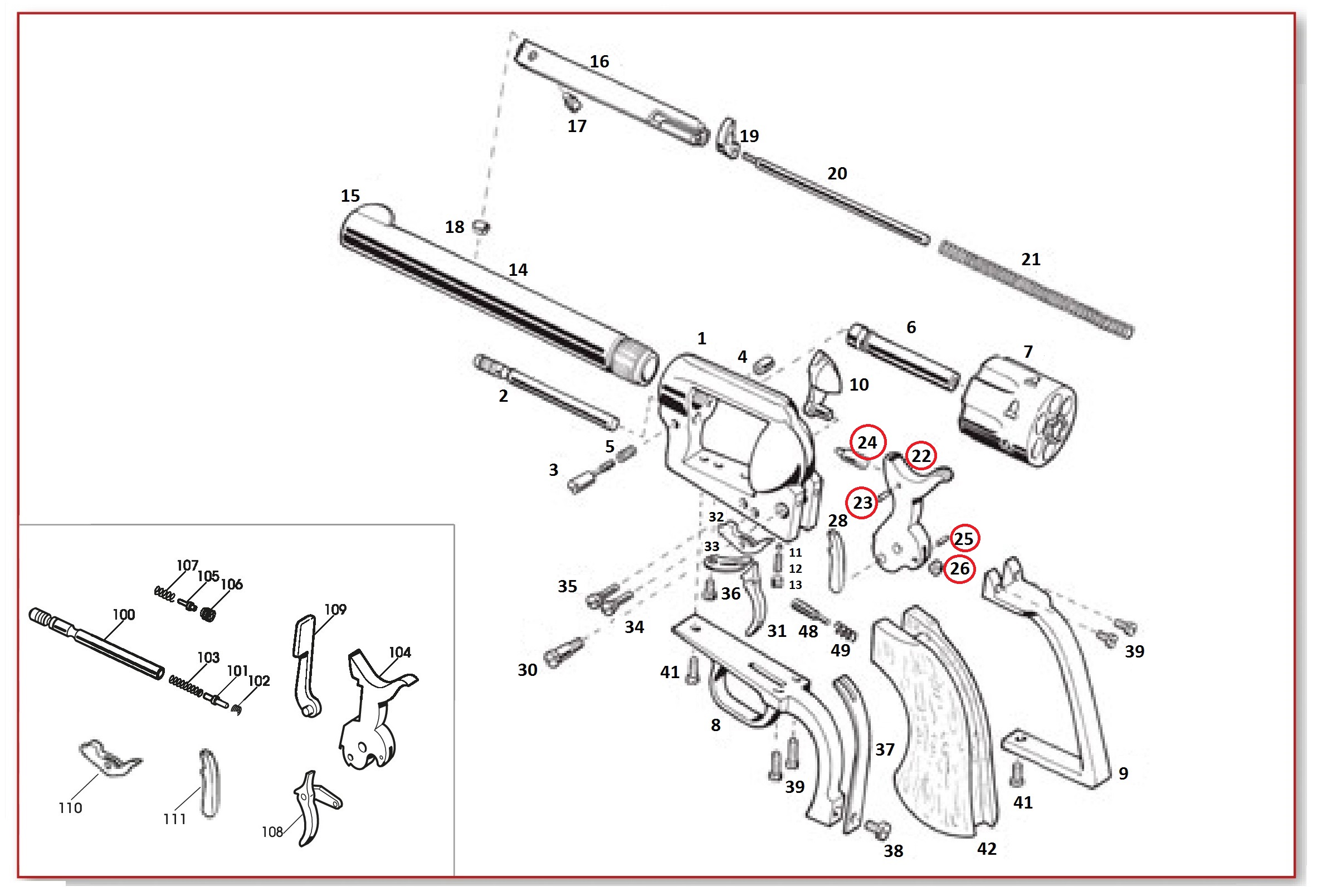 Show product details for #22+23-26 1873 GWII Pony Exp/Exp Agent Hammer Complete Assembly (Turned-down SS)