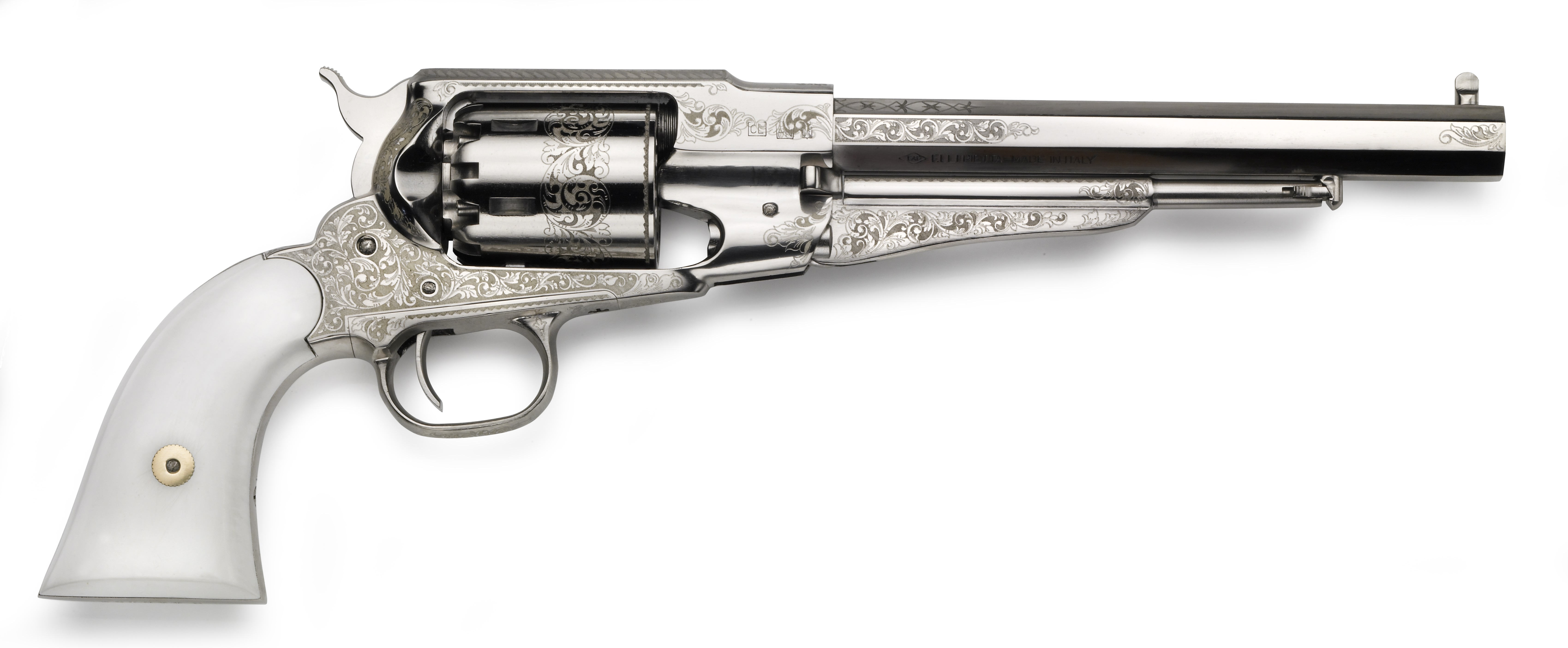Show product details for 1858 Deluxe Texas Nickel Engraved .44 8 " UI