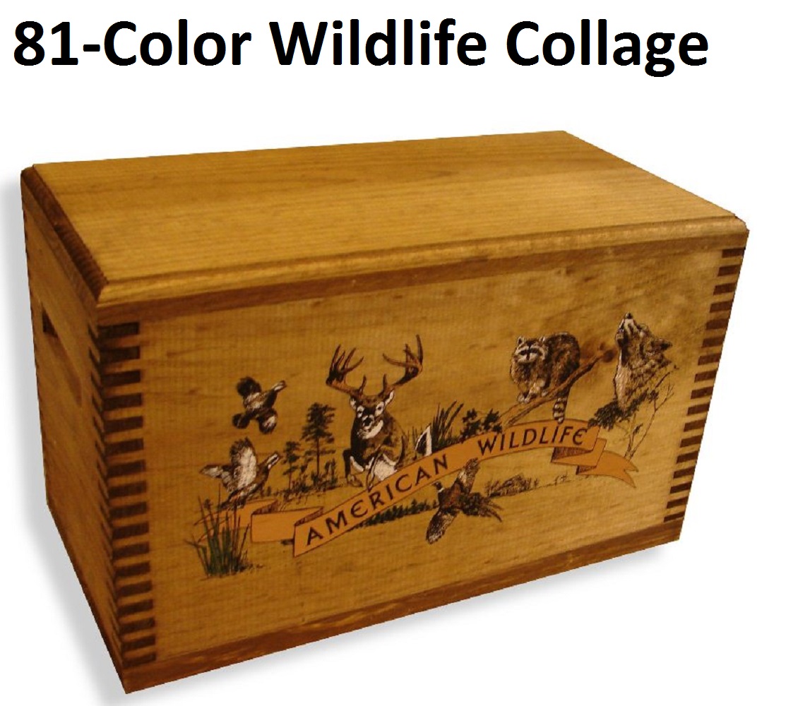 WOODEN ACCESSORY BOX WITH "WILDLIFE SERIES" PRINTS